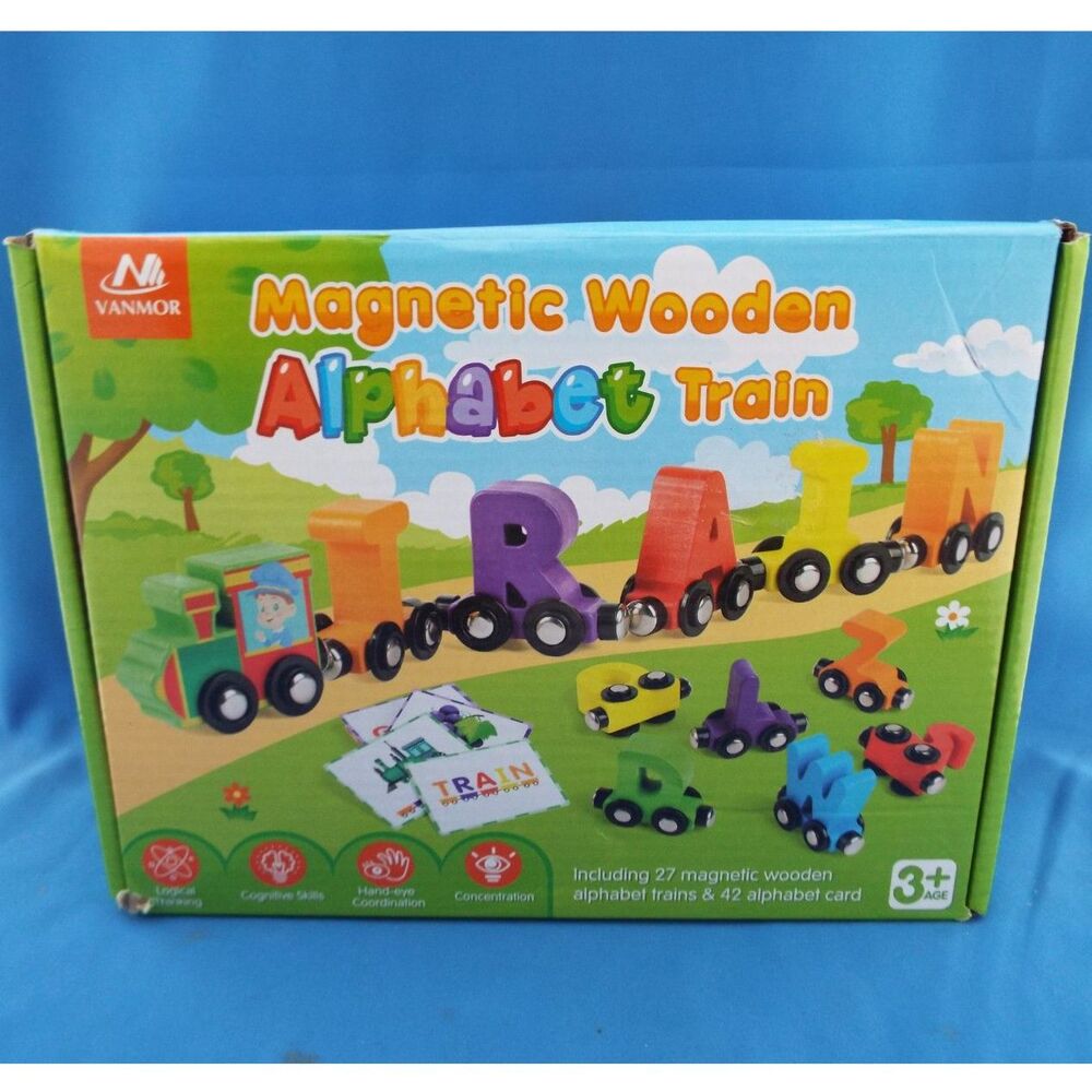 27 PCS Magnetic Wooden Alphabet Train Set | ABC Letter Learning Toy Trains